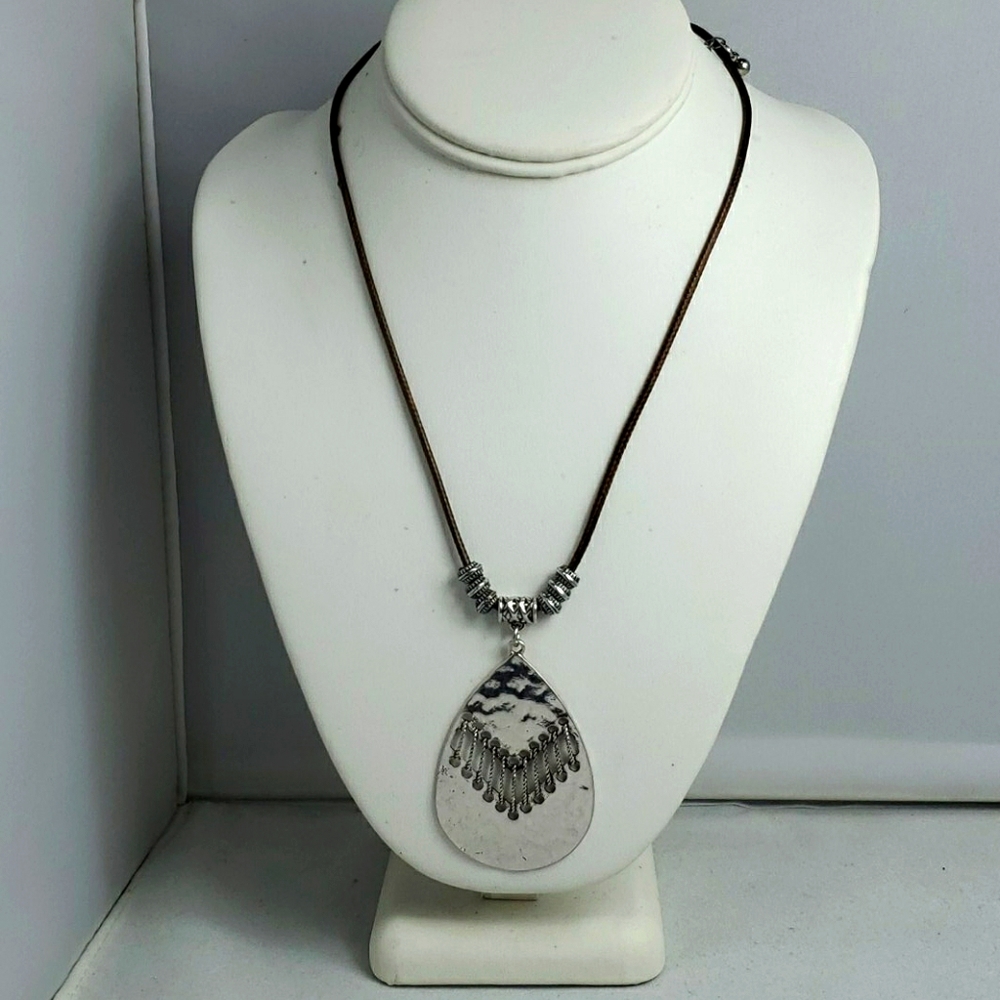 Ruff hewn cord/silver necklace